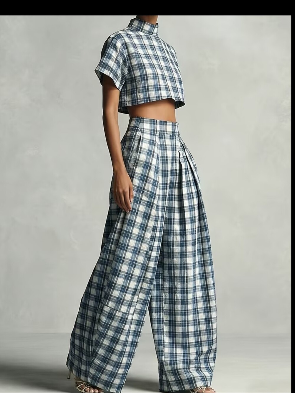 Cropped Top + High-Waisted Pleated Lantern Pants Women's Stylish Set - Picture 3 of 4